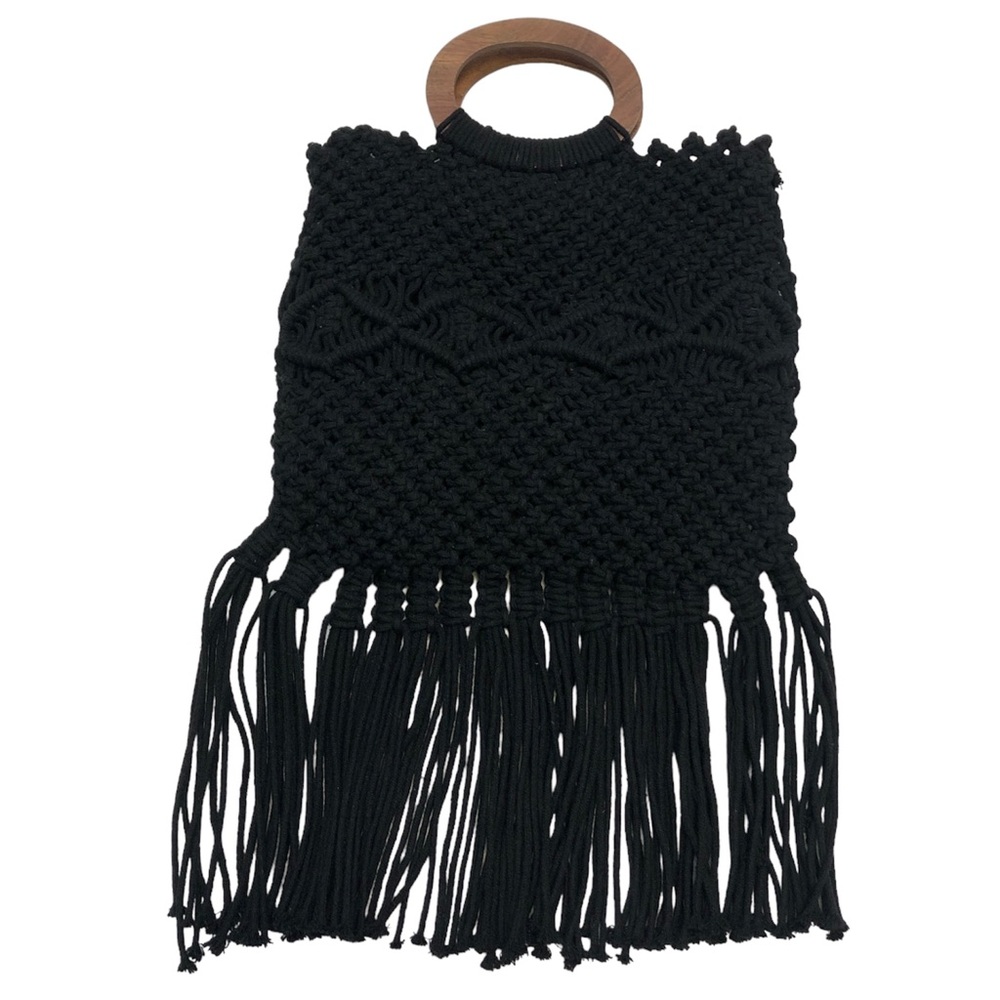 Danielle Nicole Macram Hippie Boho Black Long Fri… - image 4